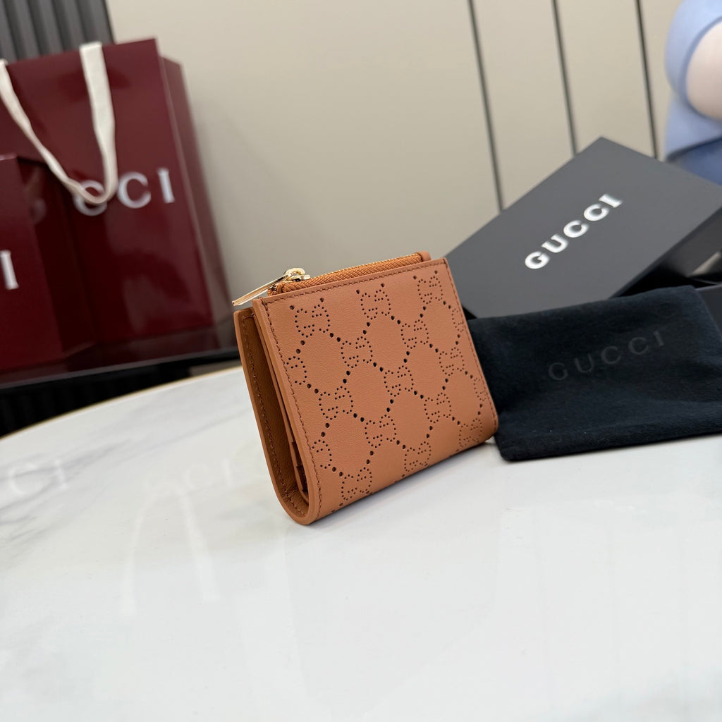 Gucci Brown Leather Openwork Wallet