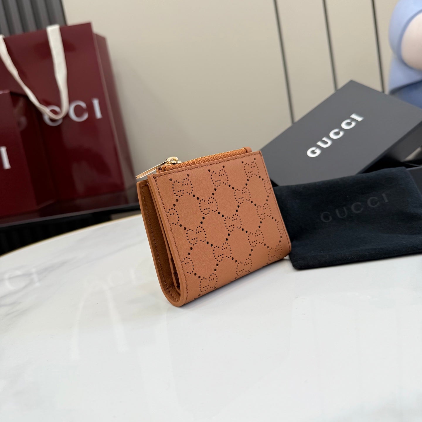 Gucci Brown Leather Openwork Wallet