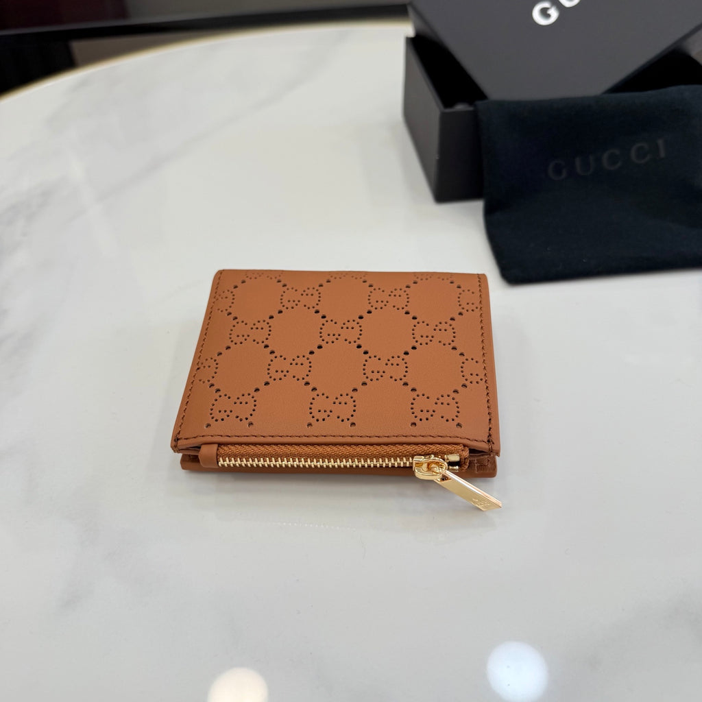 Gucci Brown Leather Openwork Wallet