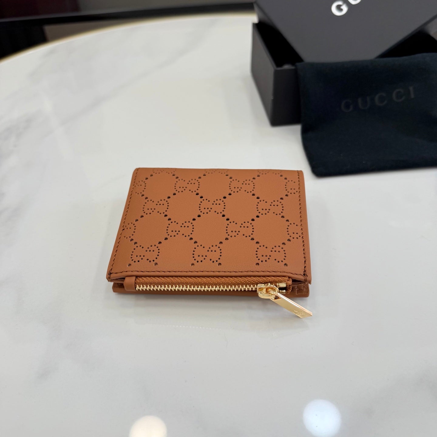 Gucci Brown Leather Openwork Wallet