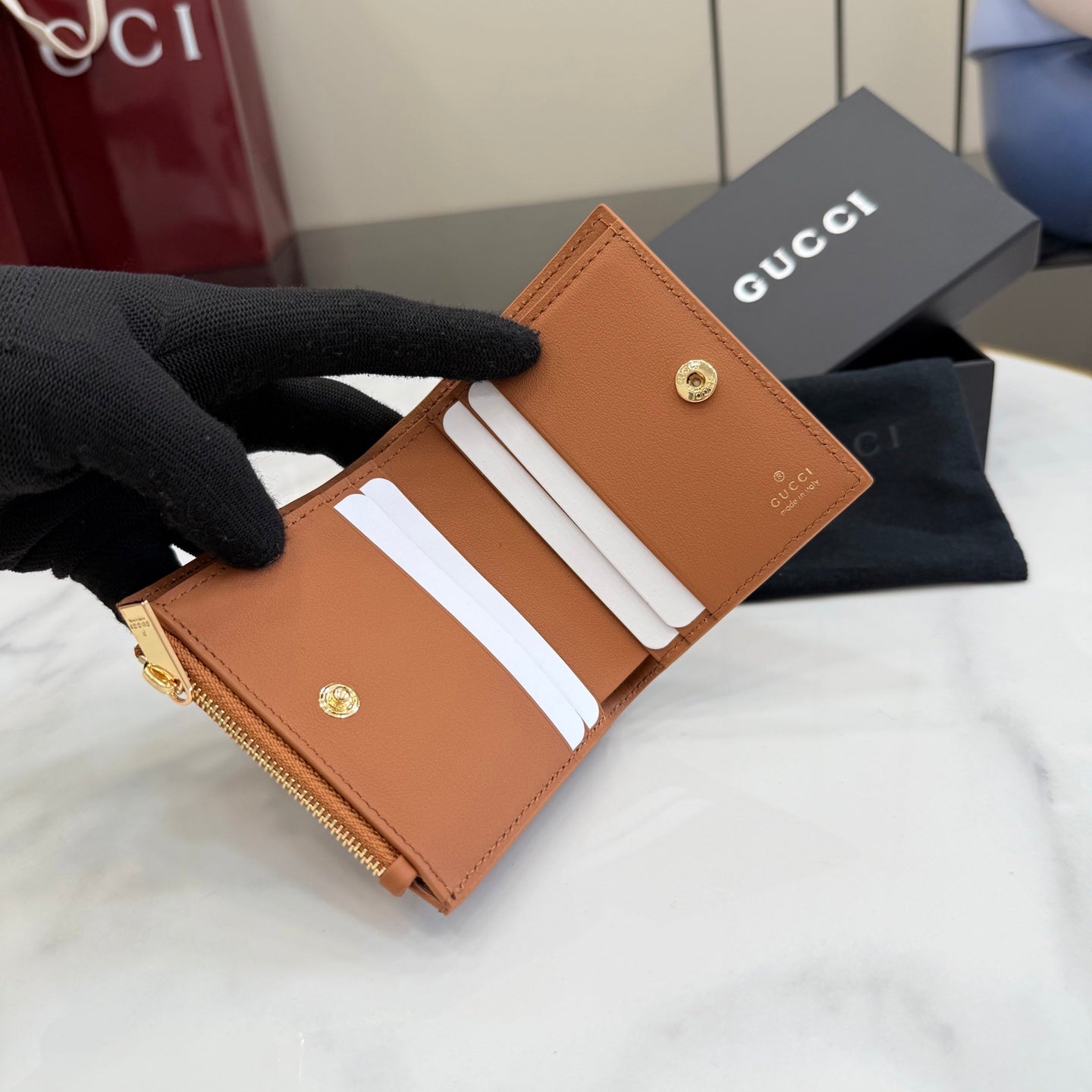 Gucci Brown Leather Openwork Wallet