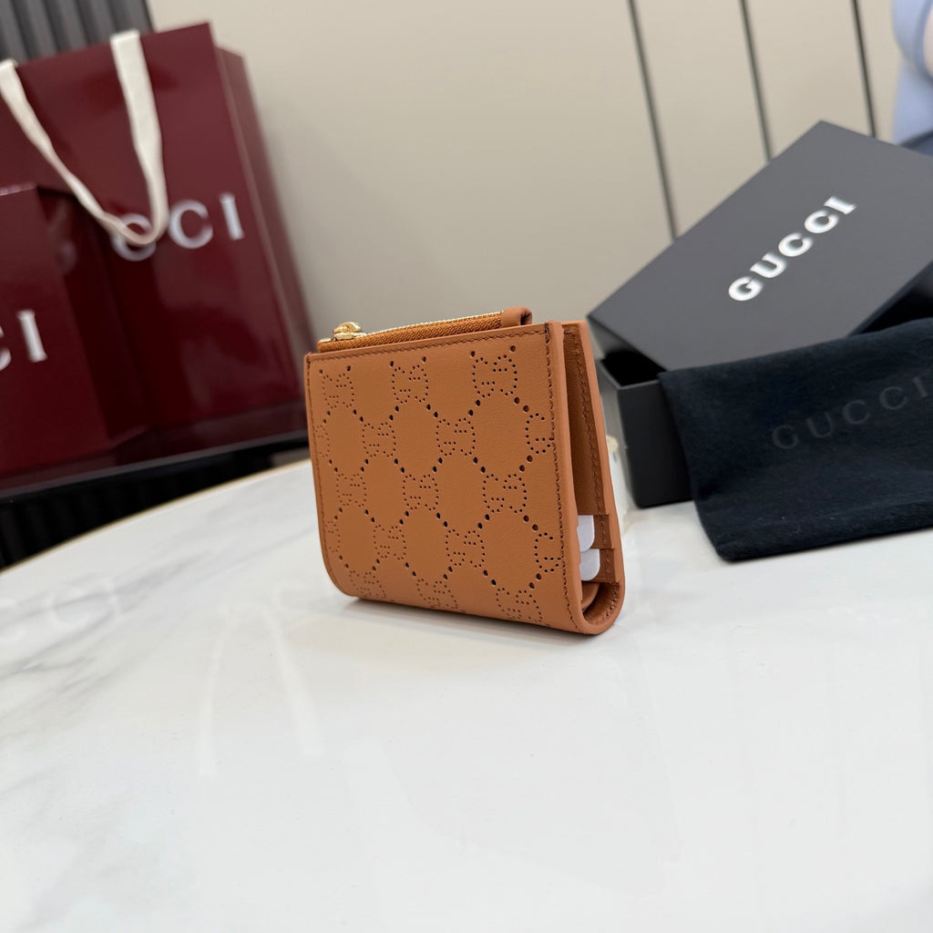 Gucci Brown Leather Openwork Wallet