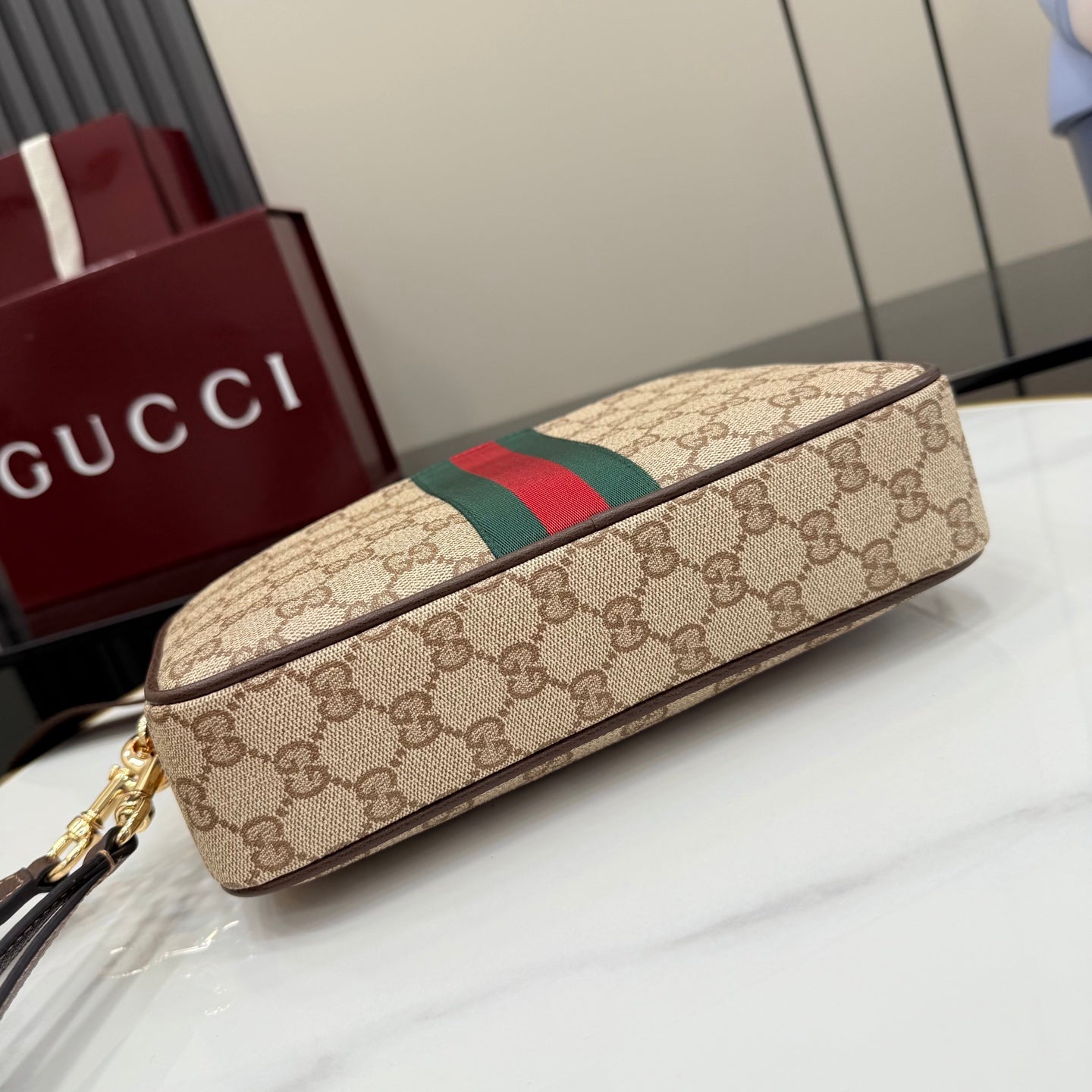 Gucci Brown Leather Striped Crossbody Bag
