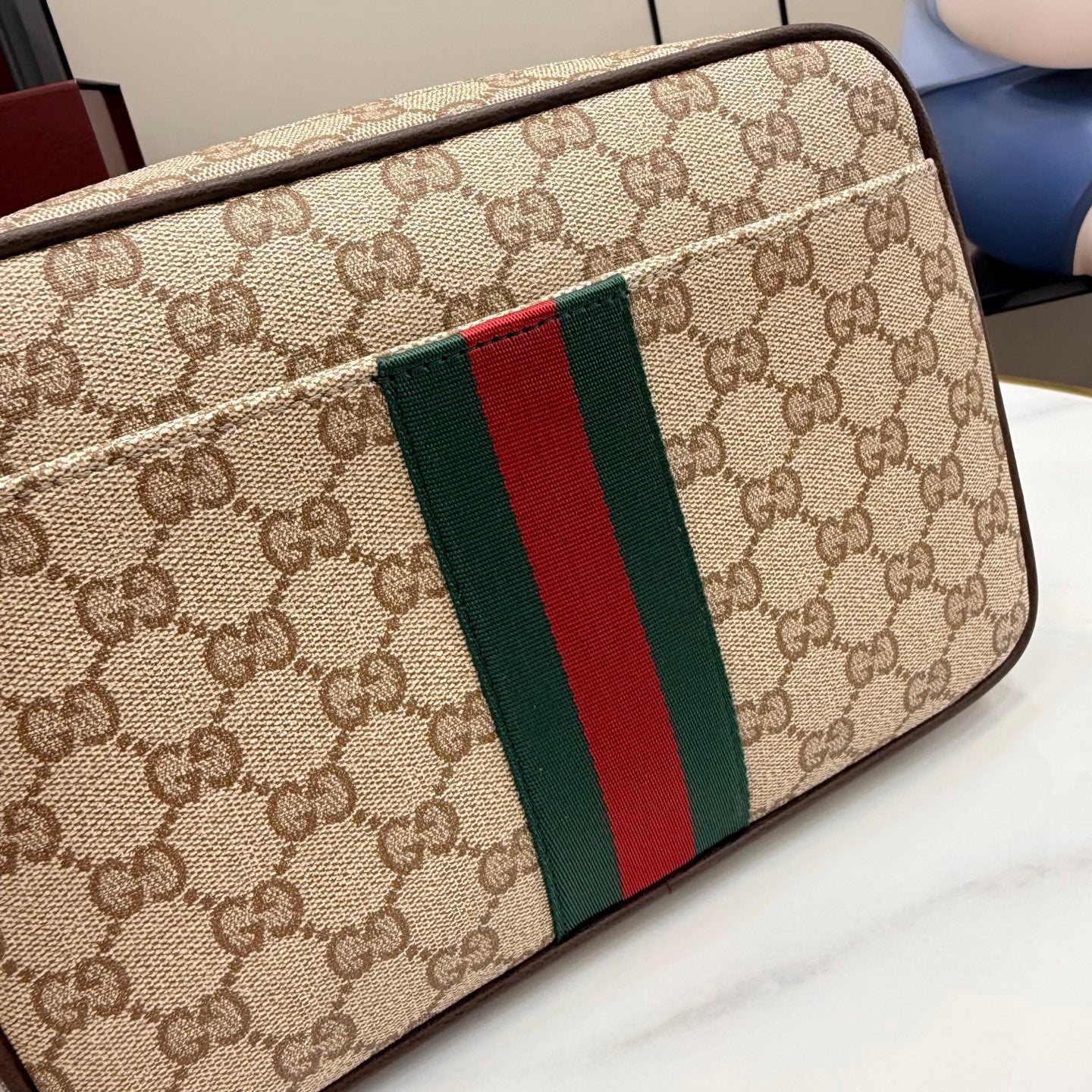 Gucci Brown Leather Striped Crossbody Bag