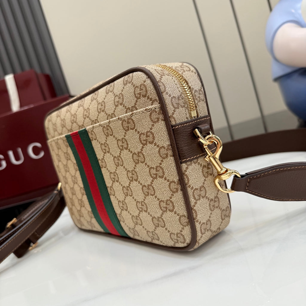 Gucci Brown Leather Striped Crossbody Bag