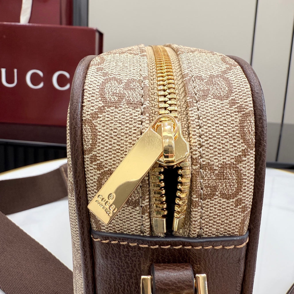 Gucci Brown Leather Striped Crossbody Bag
