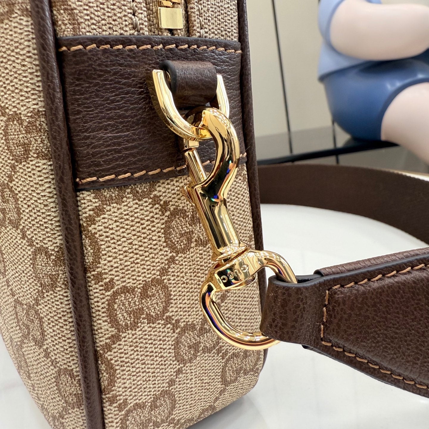 Gucci Brown Leather Striped Crossbody Bag