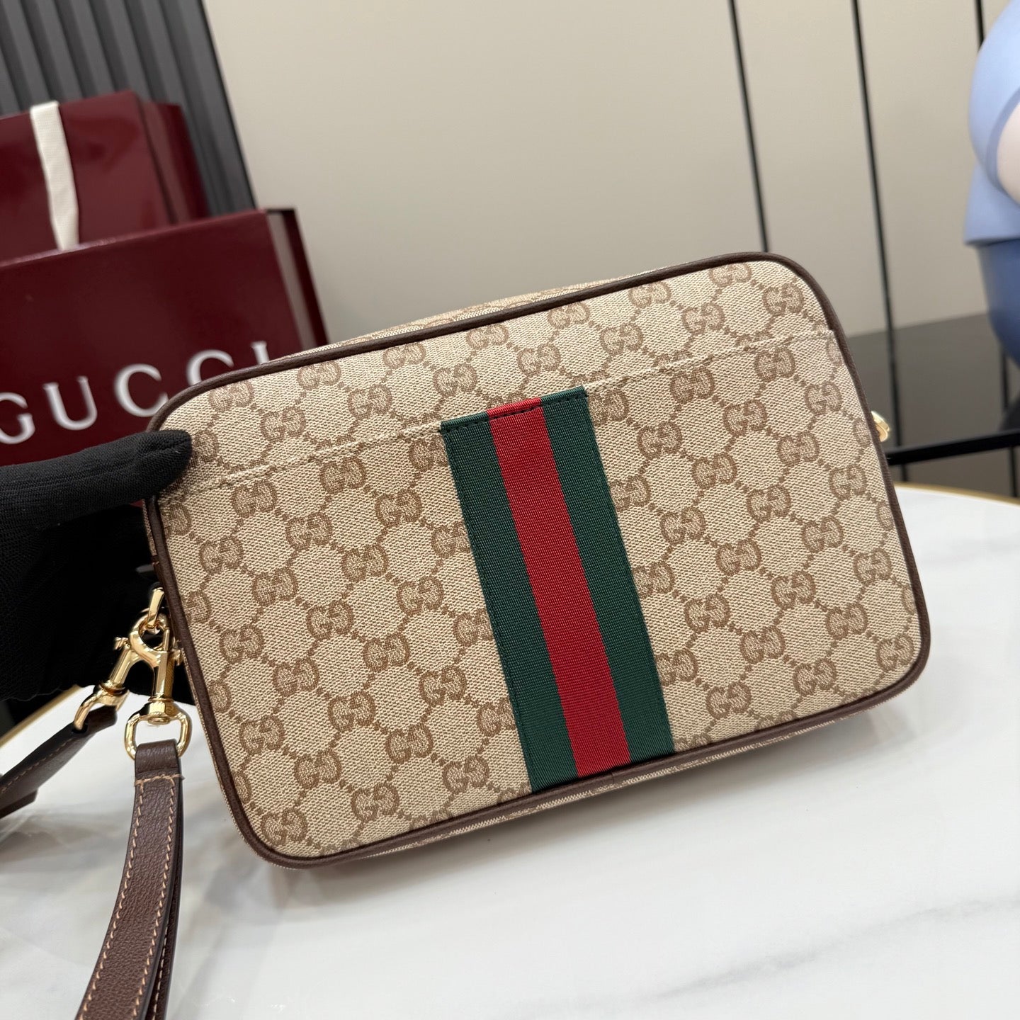 Gucci Brown Leather Striped Crossbody Bag