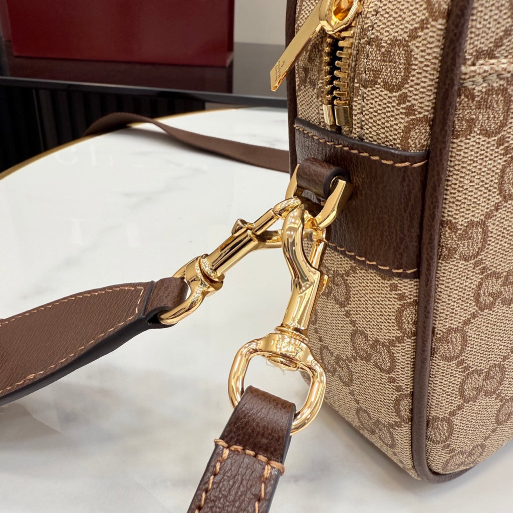 Gucci Brown Leather Striped Crossbody Bag