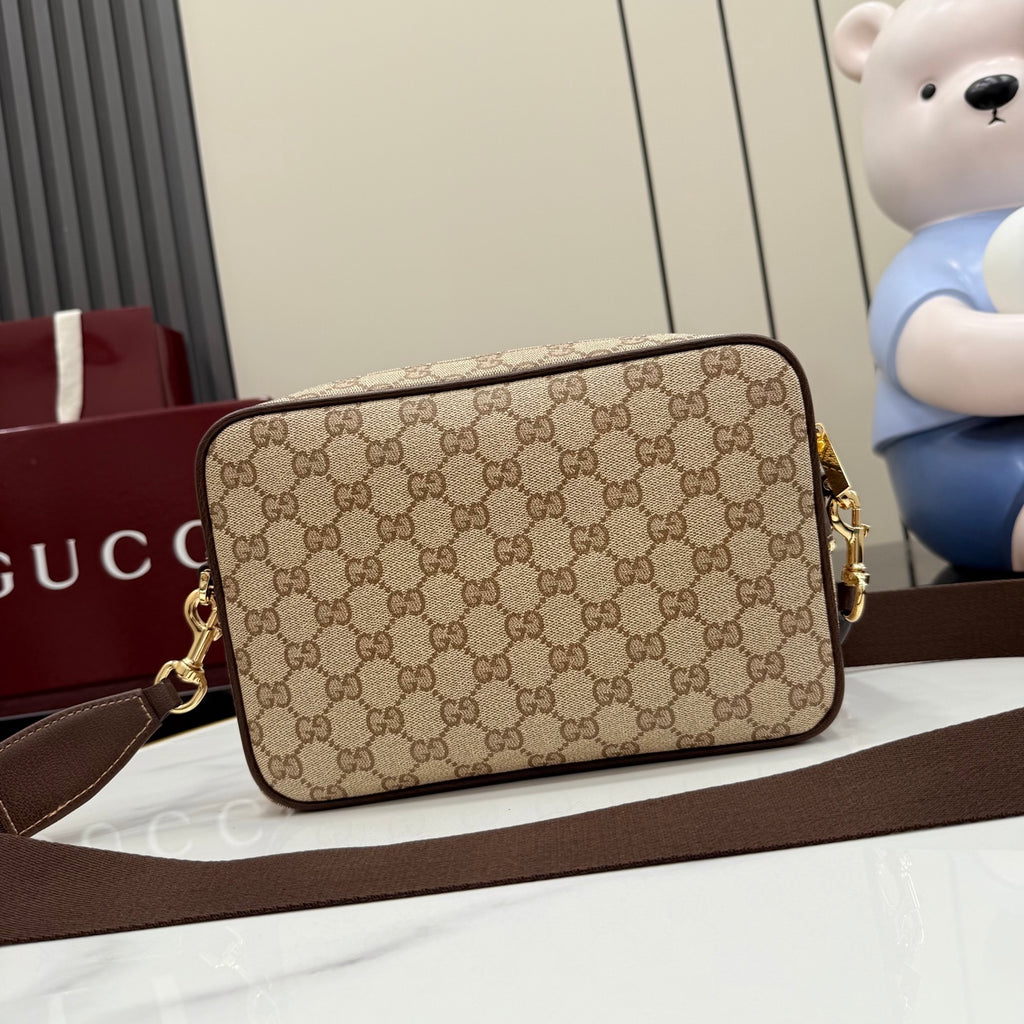 Gucci Brown Leather Striped Crossbody Bag