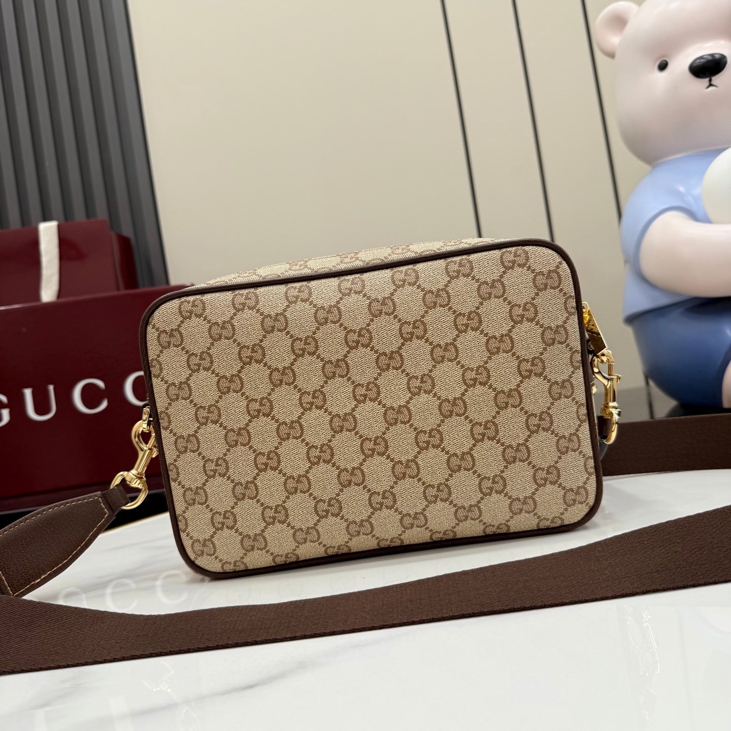 Gucci Brown Leather Striped Crossbody Bag