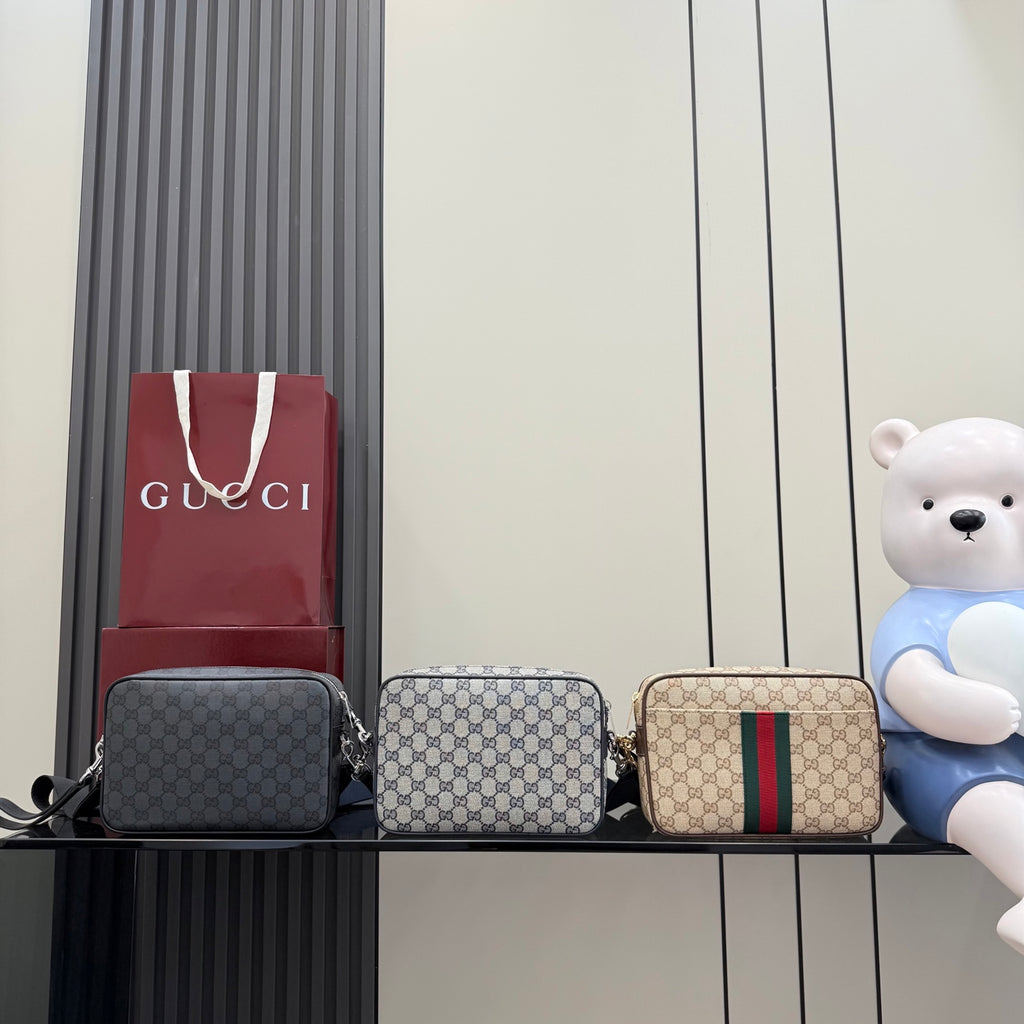 Gucci Brown Leather Striped Crossbody Bag