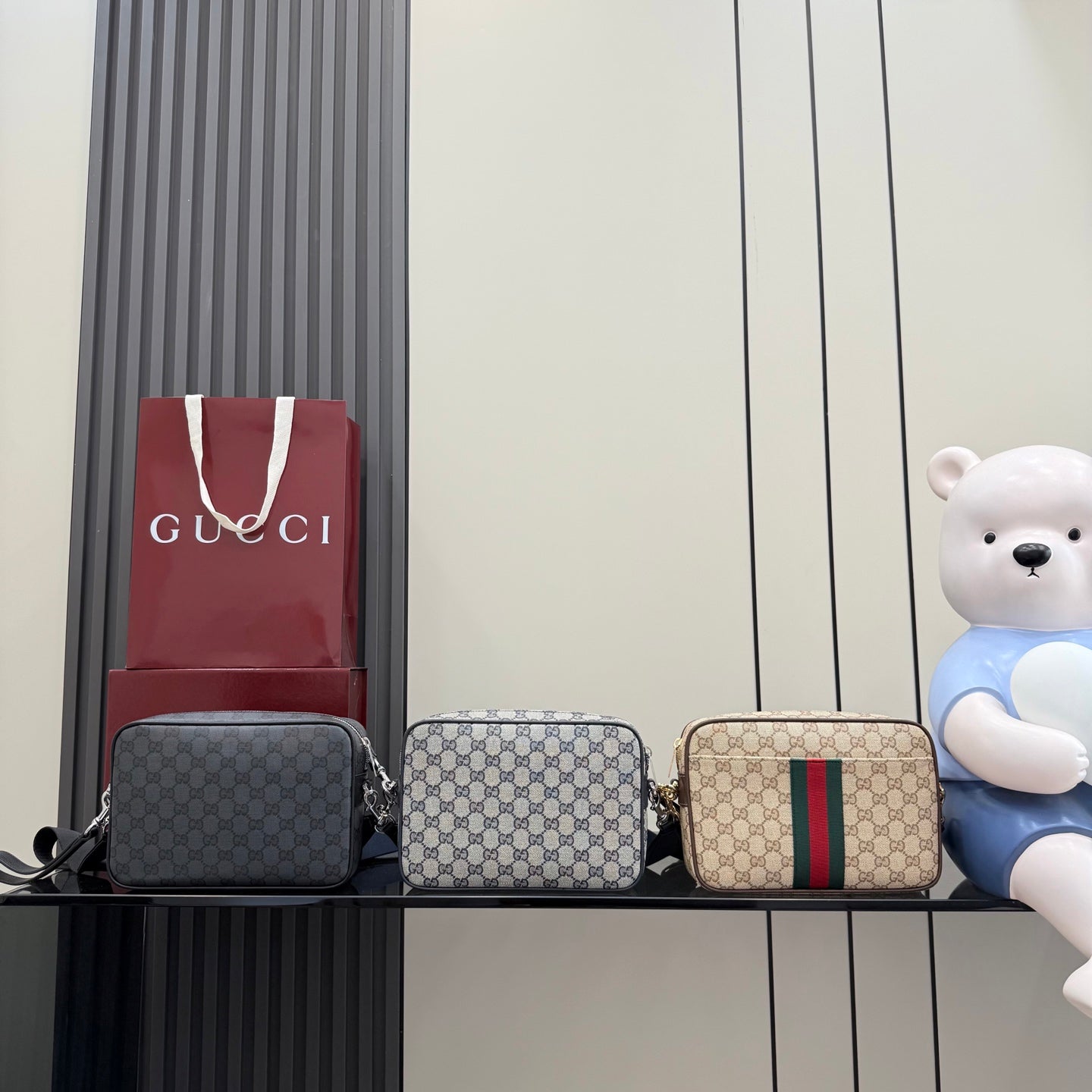 Gucci Brown Leather Striped Crossbody Bag