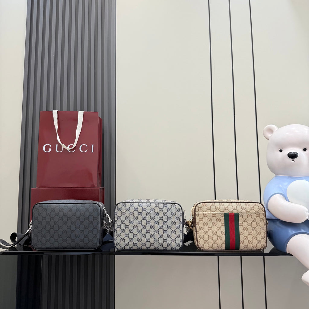 Gucci Brown Leather Striped Crossbody Bag