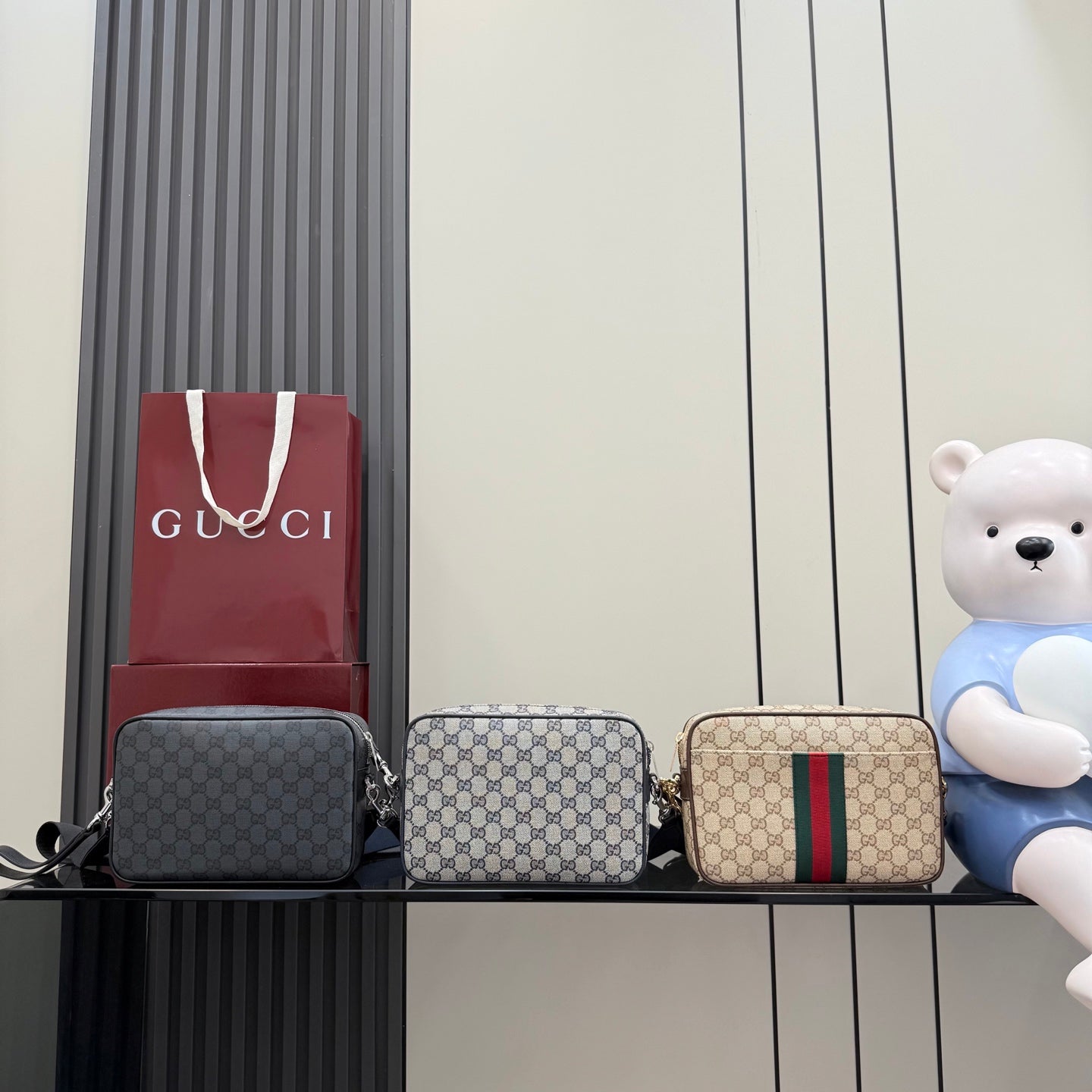 Gucci Brown Leather Striped Crossbody Bag