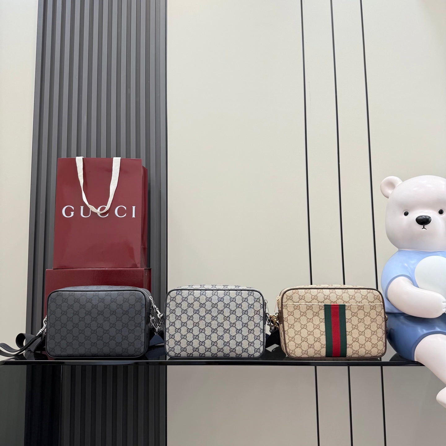 Gucci Brown Leather Striped Crossbody Bag