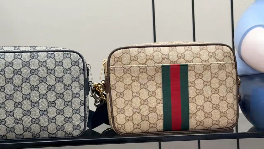 Gucci Brown Leather Striped Crossbody Bag